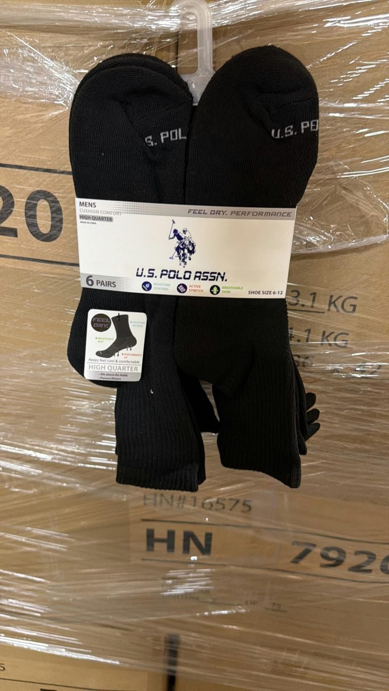 Wholesale Lot Of 2,000 Packs Of US Polo Crew Socks – 6 Pairs In A Package – Assorted Sizes And Colors – Your Price Is Only $2.75 Per Pack