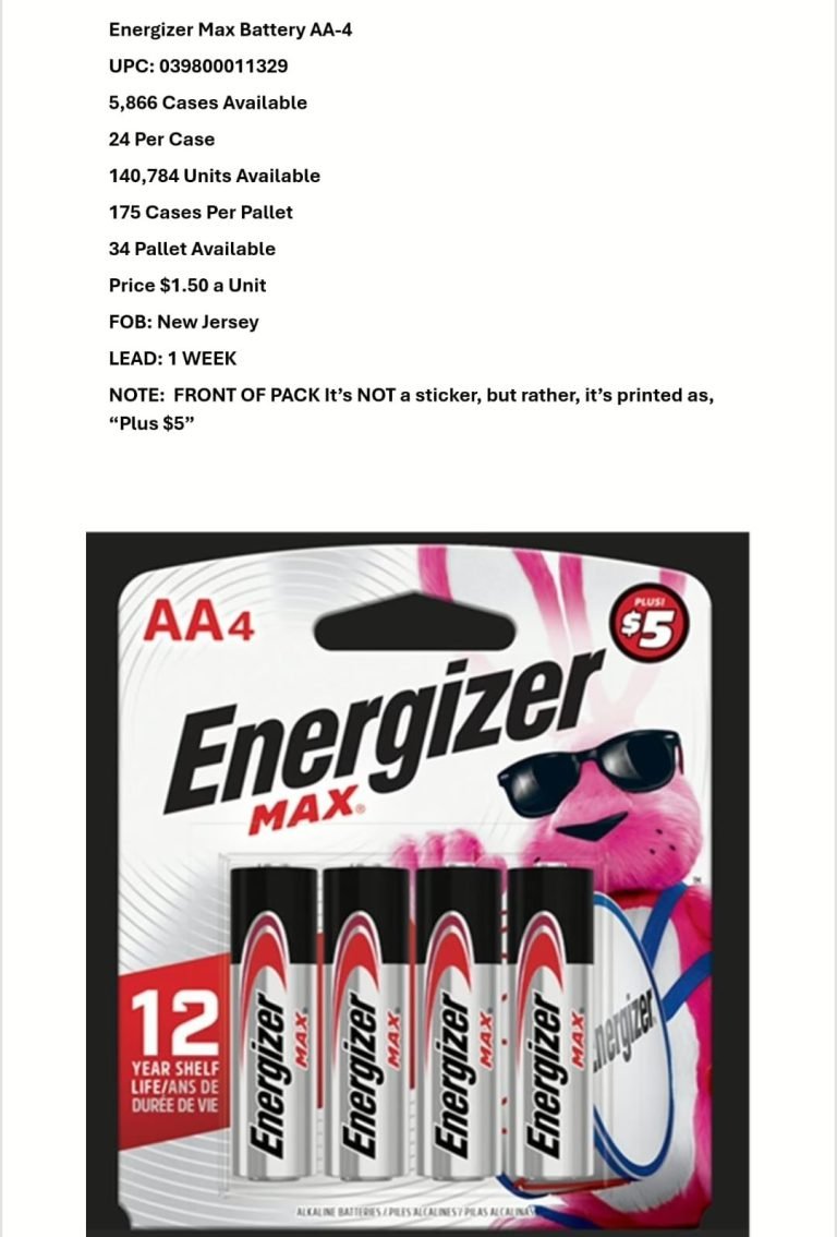 Wholesale Lot Of 816 Packs Of Energizer Max Batteries AA – Four Pack – Your Price Is Only $1.50 Per Pack