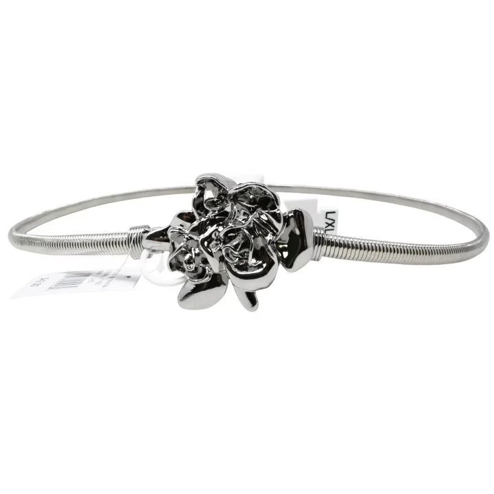 Wholesale Lot Of 1,200 Steve Madden Ladies Silver Flower Cobra Chain Belts – Size Large/XL – Prepriced $42.00 – Your Price Is Only $6.00 Each