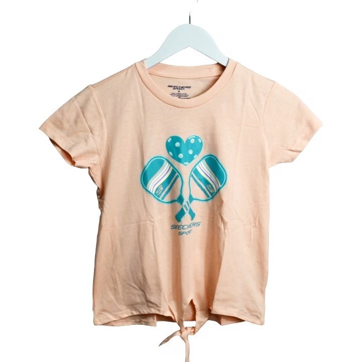 Wholesale Lot Of 2,327 SKECHERS Girls Peach Pickle Ball Tie Front Tees – UPC 194257515544 – Suggested MSRP $9.99 – Price $1.50 Each