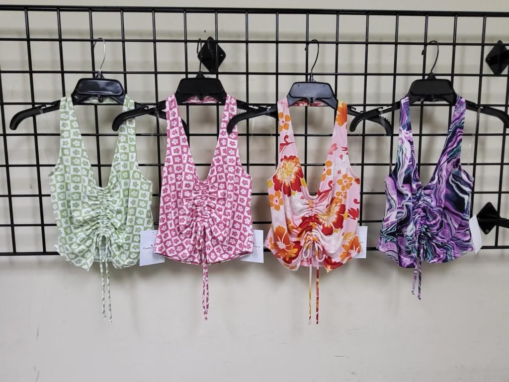 Wholesale Lot Of 15,000 Women’s Printed Ruched Drawstring Halter Crop Tops – Assorted Colors And Sizes – Your Price Is Only $0.50 Each