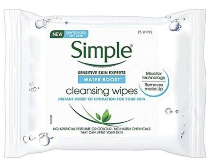 Wholesale Lot Of 1,752 Simple Facial Cleansing Wipes Water Boost 25’s – EXP 11-2027 – UPC 8710447172087 – $2.65 Each