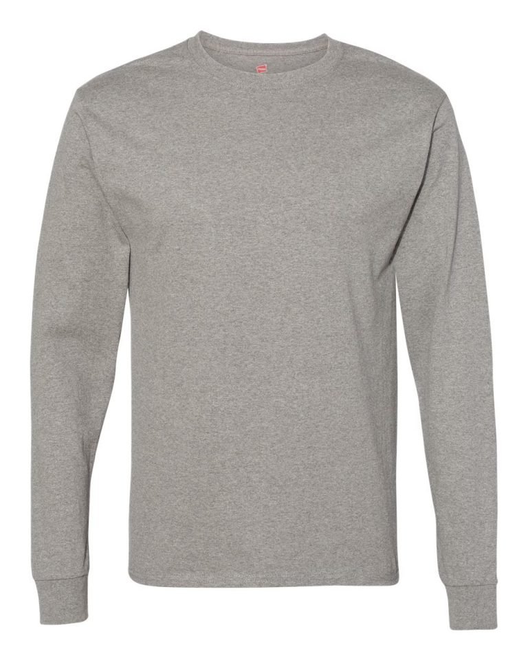 Wholesale Lot Of 1,010 Hanes Men’s Tagless Cotton Long Sleeve T-Shirts – Style 5586 – Purple & Oxford Grey – Sizes S-3XL – UPC Included – Your Price Is Only $1.00 Each