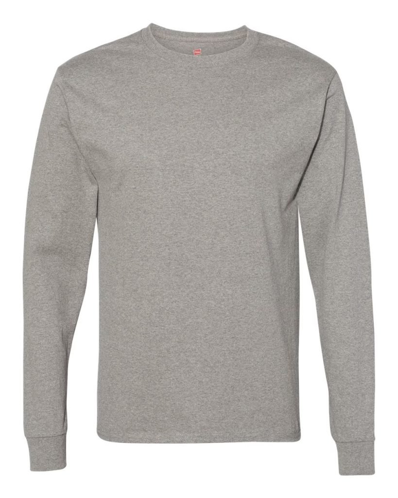 Wholesale Lot Of 1,010 Hanes Men’s Tagless Cotton Long Sleeve T-Shirts – Style 5586 – Purple & Oxford Grey – Sizes S-3XL – UPC Included – Your Price Is Only $1.00 Each