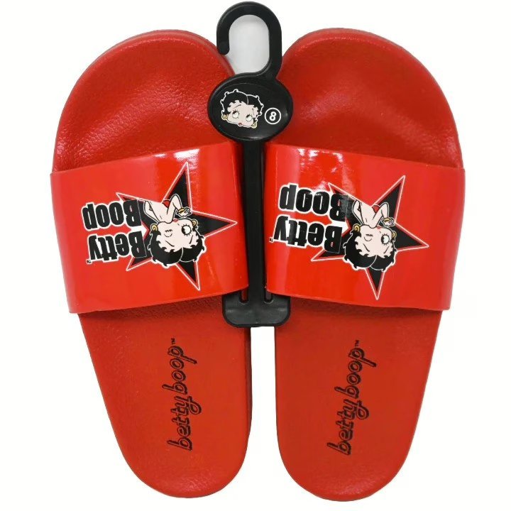 Wholesale Lot Of 432 Betty Boop Red Slide Sandals – Assorted Sizes 6-11 (Ratio 2-3-4-4-3-2) – C/P 18 – MSRP $24.99 Each – Your Price Is Only $2.00 Each