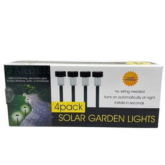 Wholesale Lot Of 480 Solar Garden Light Sets – 4 Lights Per Set – UPC 731015212668 – Suggested Retail Price $20.00 Per Set – Your Price Is Only $4.75 Per Set