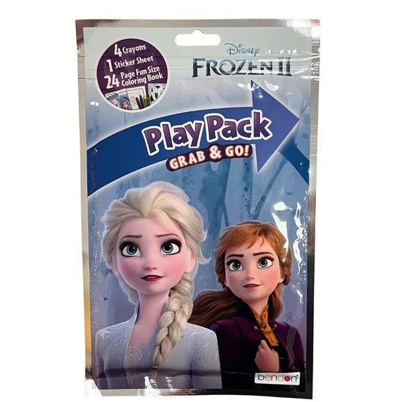 Wholesale Lot Of 1,728 Disney Frozen II Play Pack – 4 Crayons 1 Sticker Sheet And 24 Page Fun Size Coloring Book – Your Price Is Only .79 Each