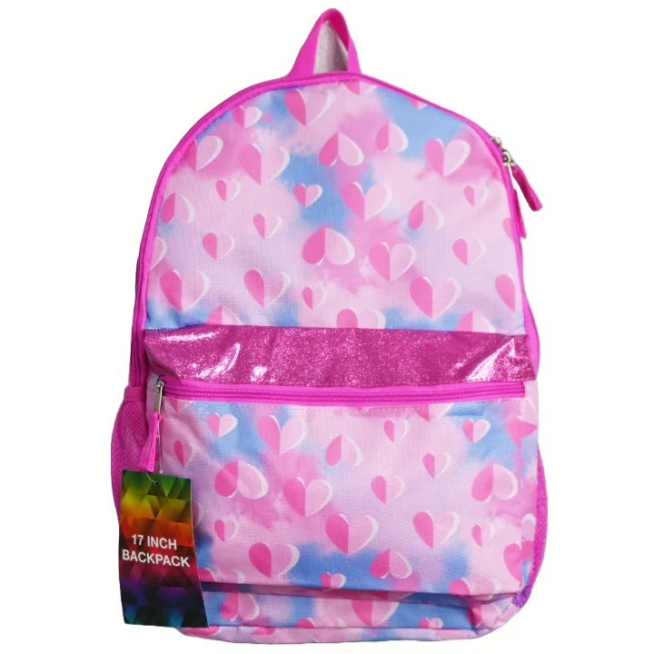 Wholesale Lot Of 2,073 Girls 17″ Folded Hearts Backpacks Pink & Lilac – UPC: 89305523728 – Your Price Is Only $9.40 Each – Smaller Quantities Available