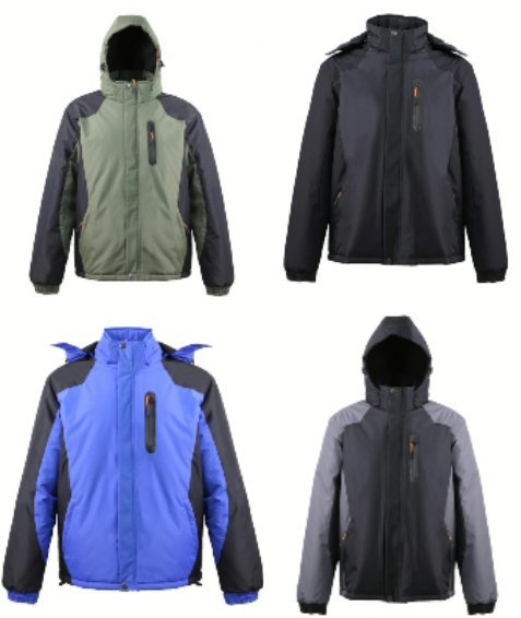 Wholesale Lot Of 12 All Weather Winter Coats – M-2XL – Black/dark grey, Green/black, Bright yellow/black, Red/black, Royal blue/black, Solid black – Your Price Is Only $25.00