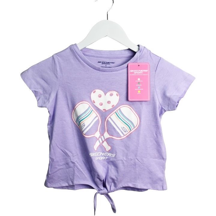 Wholesale Lot Of 2,340 SKECHERS Girls 4-6X Lavender Pickle Ball Tie Front Tees – UPC 194257539366 – MSRP $9.99 – Price $1.50 Each