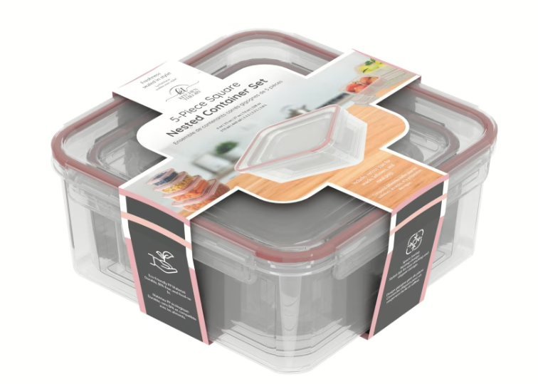 Wholesale Lot Of 1,000 Kitchen Theory 5-Piece Square Nested Container Sets – SKU KTSS5 – Your Price Is Only $5.50 For Each Set