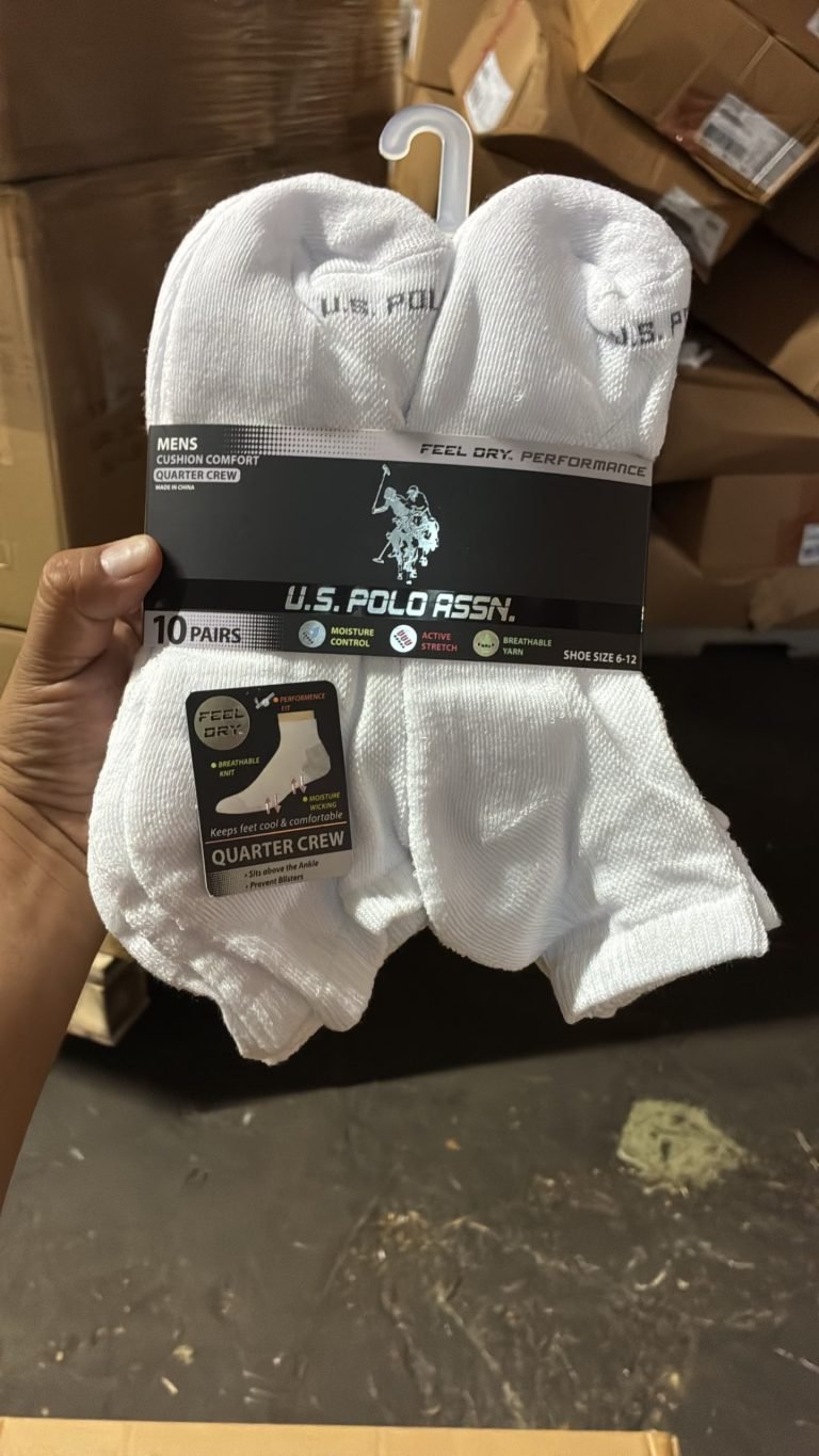 Wholesale Lot Of 2,000 Packs Of US Polo Crew Socks – 10 Pairs In A Package – Assorted Sizes And Colors – Your Price Is Only $3.00 Per Pack