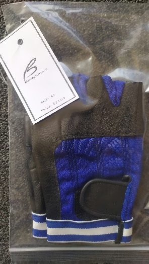 Wholesale Lot Of 165 Weightlifting Gloves Spandex Back Leather (Sizes S–XXL, Colors: Blue, Black) – MSRP $29.95 Each – Your Price Is Only $0.65 Each