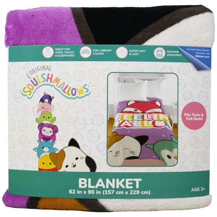 Wholesale Lot Of 396 Squishmallows 62″ x 90″ Feeling Mallow Blankets – Your Price Is Only $10.00 Each