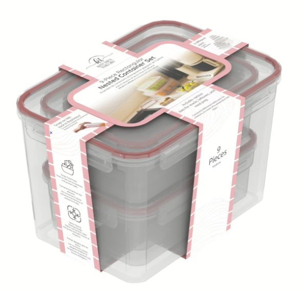 Wholesale Lot Of 1,000 Kitchen Theory 9-Piece Rectangular Nested Container Sets – SKU KTFS9 – Your Price Is Only $7.50 For Each Set