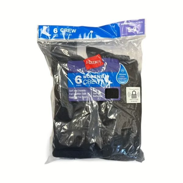 Wholesale Lot Of 96 Packs Of Women’s Hanes Crew Black Socks – Size 5-9 – 6 Pairs In A Pack – MSRP $15 A Pack – Your Price Is Only $3.50 A Pack