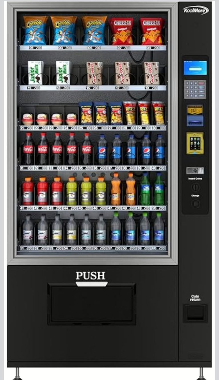 Brand New KoolMore Refrigerated Snack Vending Machine with 60 Slots, Bill Acceptor and Credit Card Reader in Black (KM-VMR-40-BR) – Located In New York – Original Price $7,000 – Your Price Is Only $6,000