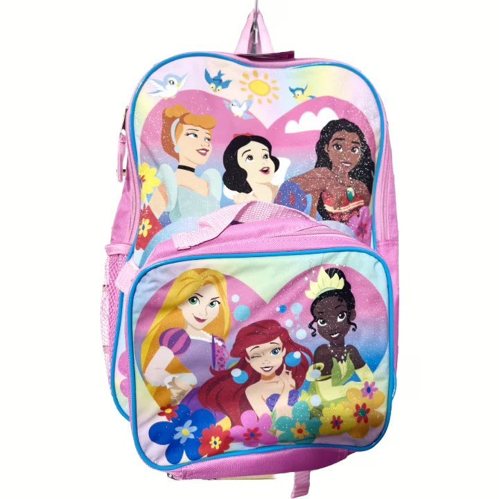 Wholesale Lot Of 1,781 Disney Princess 16″ Backpacks w/ Lunch Bags (C/P 12) – Kids School Bags – UPC: 840716250333 – Your Price Is Only $11.00 Each – Smaller Quantities Available