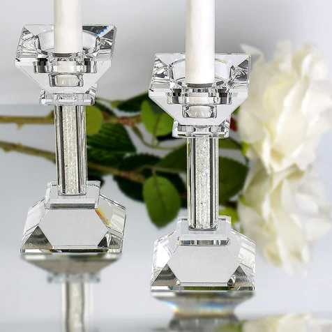 Wholesale Lot Of 1,800 Crystal Candlestick Sets With Crushed Gemstones – Sizes 5.3″ × 2.6″ × 2.6″, 6.3″ × 2.6″ × 2.6″ & 8.6″ × 2.6″ – Original MSRPs To $75.00 A Set – Your Price Is Only $18.00 Each – Larger Quantities Available