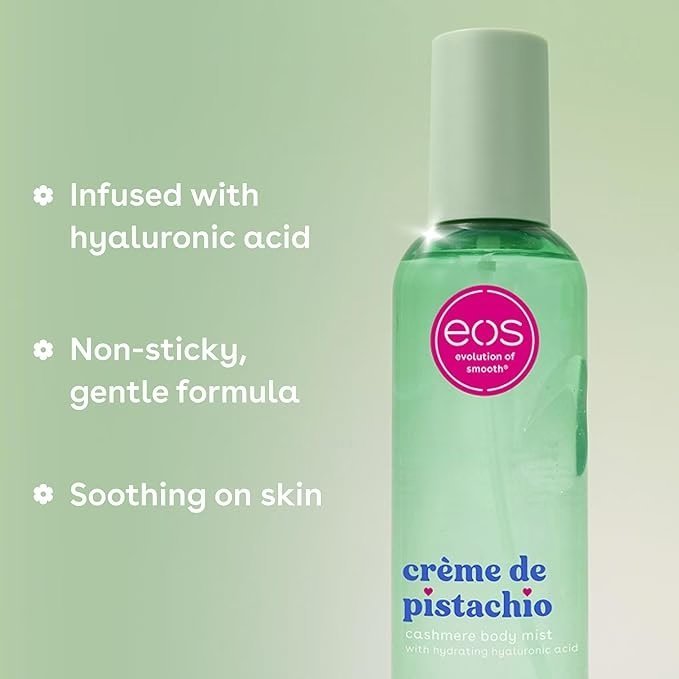 Wholesale Lot Of 5,832 EOS Crème de Pistachio Cashmere Body Mists – Premium Body & Hair Mists – Moisturizing Formula With Hyaluronic Acid & Glycerin – Vegan, Cruelty-Free – 6 Fl. Oz. – MSRP $12.89 Each – Only $4.50 Each With Free Shipping