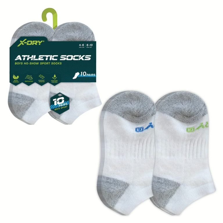 Wholesale Lot Of 120 Packs Of X-Dry Athletic Socks For Boys And Girls – Assorted Sizes – 10 Pairs In A Pack – Your Price Per Pack Is Only $2.95 Each – 24,000 Packs Available