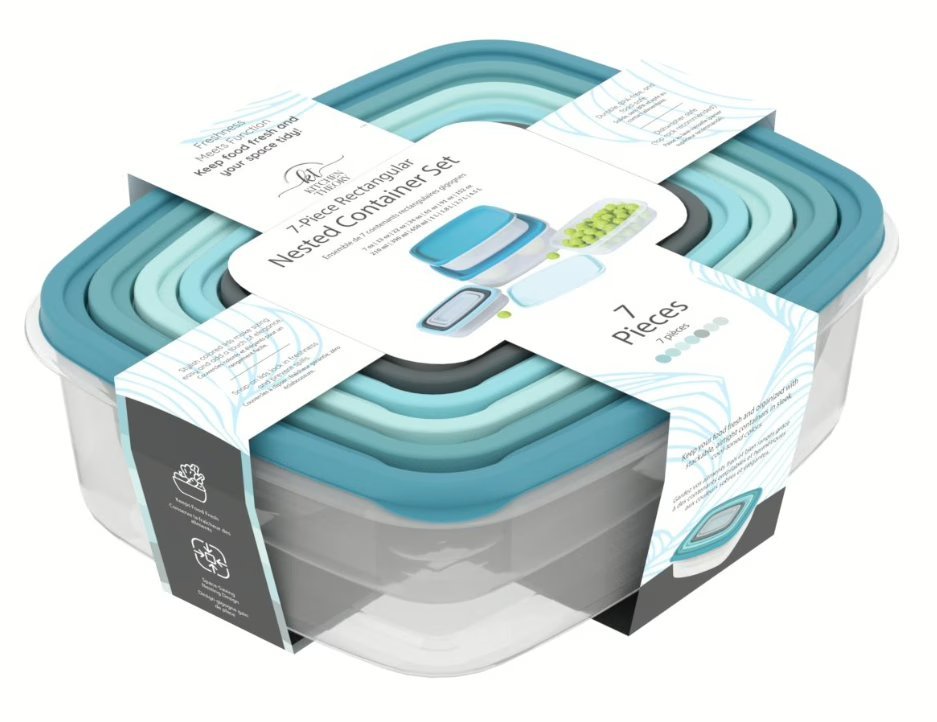 Wholesale Lot Of 500 7-Piece Rectangular Nested Container Set – SKU KTRC7BE – Your Price Is Only $4.50 For Each Set