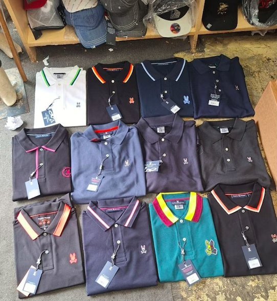 Wholesale Lot of 24 Psycho Bunny Men’s Short Sleeve Polo Shirts – Mixed Assorted Styles & Sizes – Premium Designer Menswear – Bulk Wholesale – Your Cost $77.00 Each