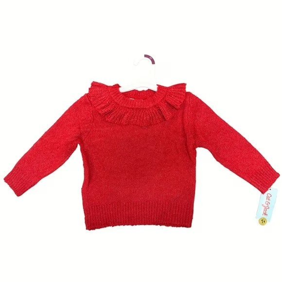 Wholesale Lot Of 288 Cat & Jack Toddler Ruffle Collar Sweaters – Color Red – Sizes 2T And 3T – Only $2.50 Each
