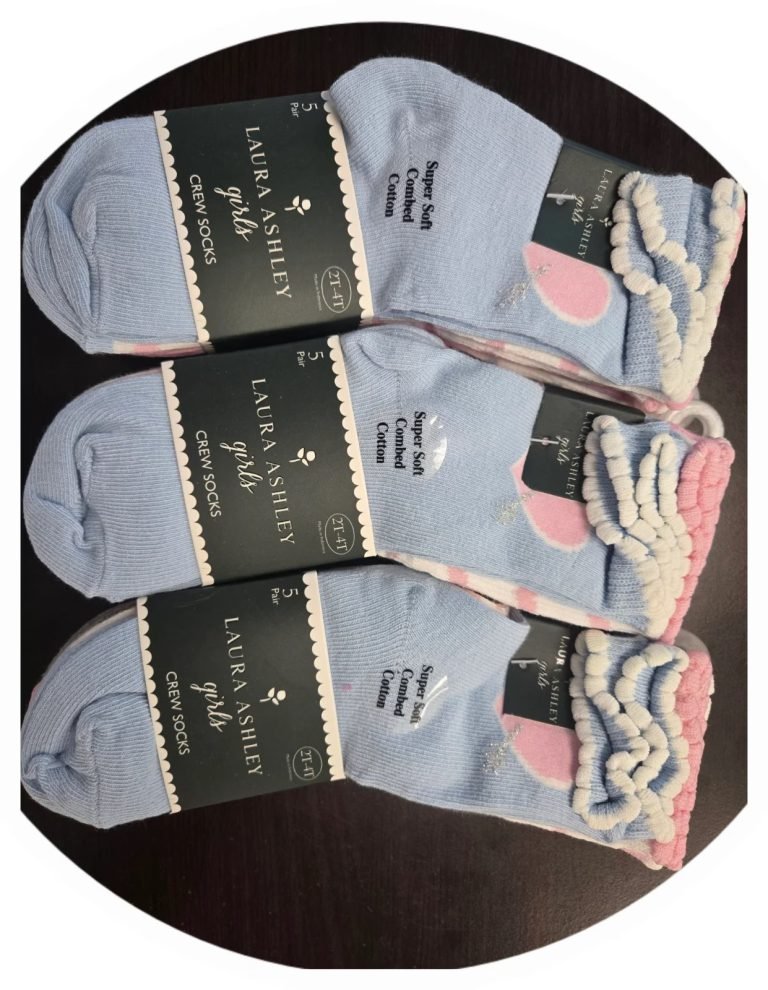 Wholesale Lot Of 100 Packs Of Laura Ashley Toddler Girl Crew Socks – Size 2T-4T – 5 Pairs In A Pack – MSRP $12 Each – Your Price Is Only $2.90 Each Pack – Free Shipping
