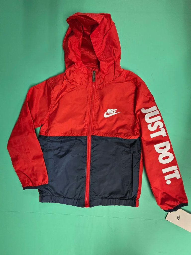 Wholesale Lot Of 102 Nike Jackets For Kids – Sizes 4-7 – 95% Red, 5% Brown – MSRP $55.00 Each – Your Price Is Only $12.99 Each