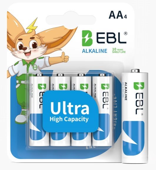 Wholesale Lot Of 20,000 EBL AA 1.5V LR6 Alkaline Battery Packs – 2400mAh – 4-Piece Blister Battery Pack – UPC 810161760961 – Original Retail Price $4.79 Per Pack – Your Price Is Only $0.71 Per Pack