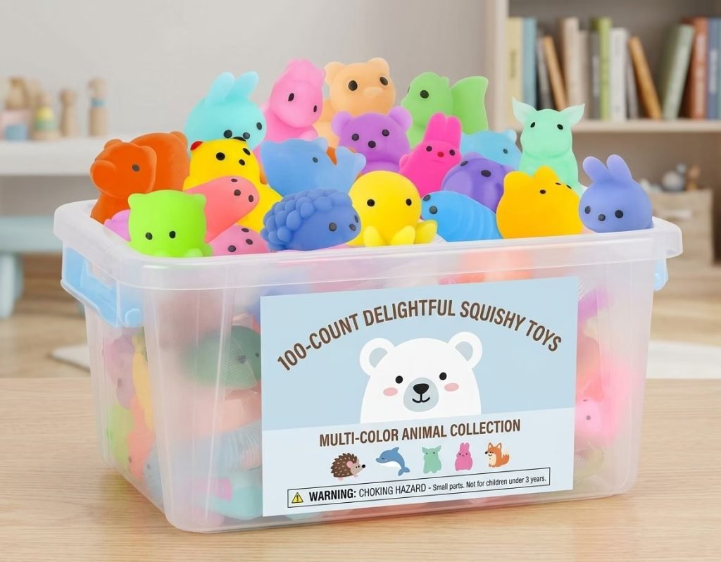 100 Pcs Party Favors & Squishy Toys Bulk for Kids – Fidget & Sensory Toys – Classroom Prizes & Goodie Bags