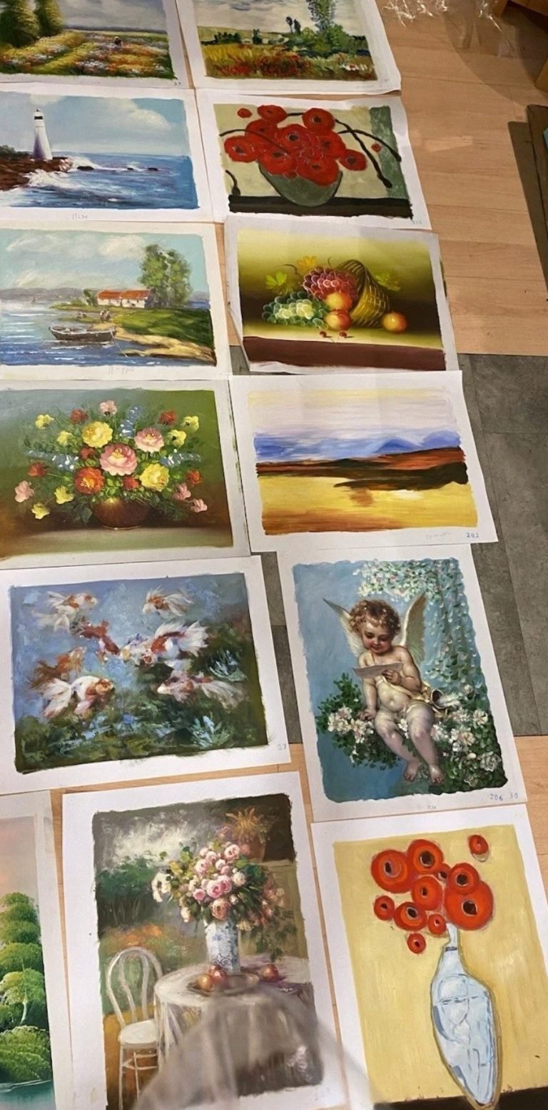 Wholesale Lot Of 7,500 Oil Paintings On Canvas – Four Popular Sizes – Hand-Painted Wall Art – Your Price Is Only $0.70 Each