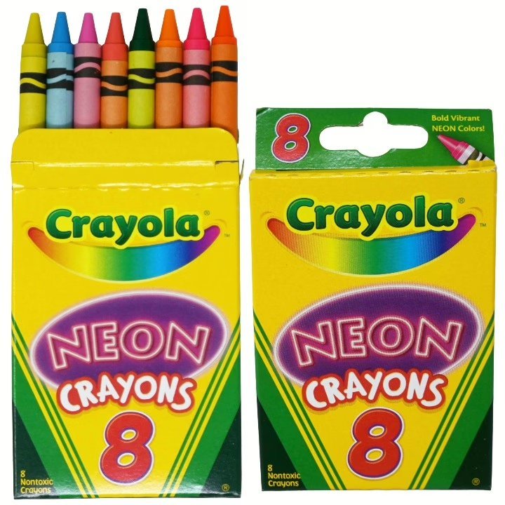 Wholesale Lot Of 25,872 Crayola 8ct Neon Crayon Packs – Bulk School Supplies – UPC: 071662034184 – Your Price Is Only $1.00 Each – Smaller Quantities Available