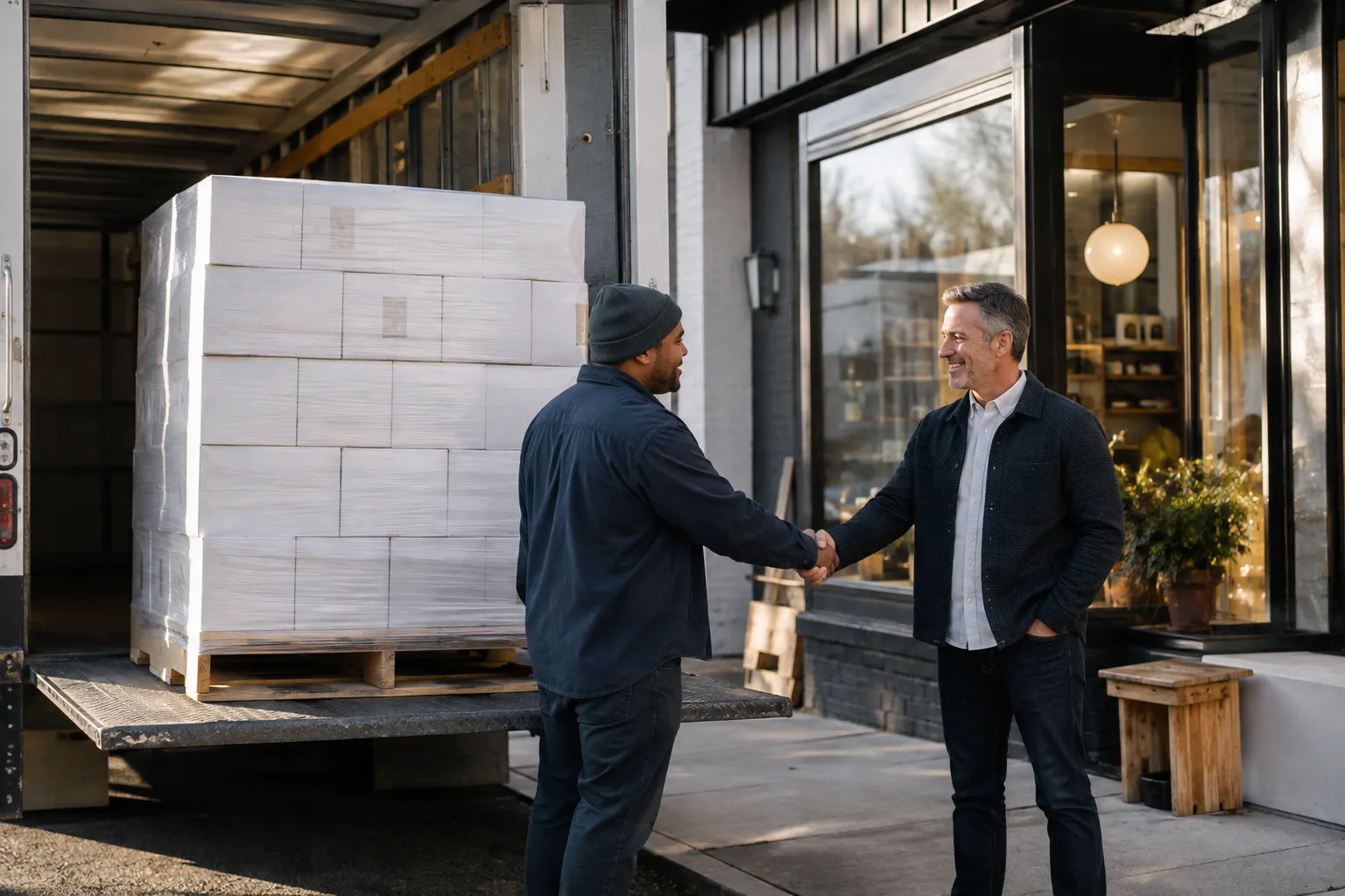 Business buyer reviewing warehouse inventory