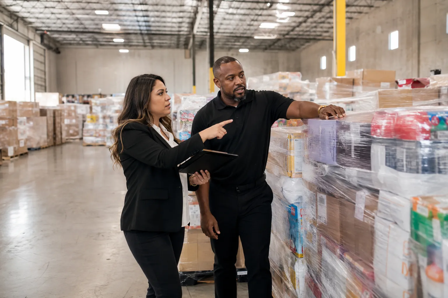 Atlas buyer inspecting pallet inventory against manifest information