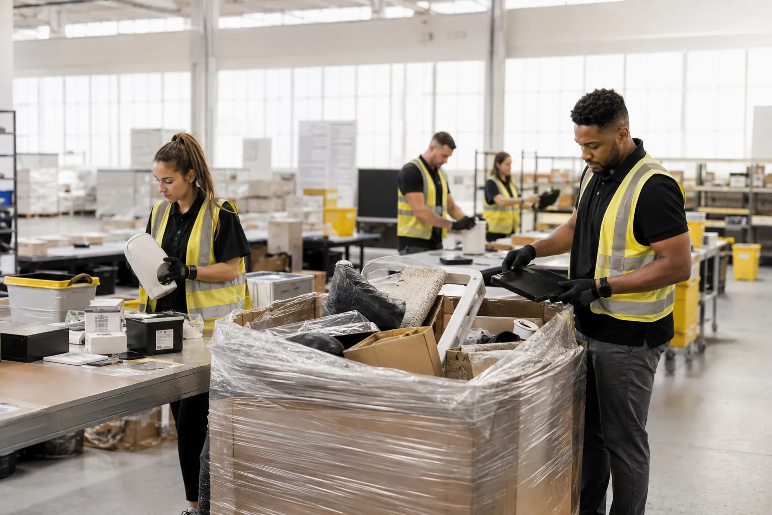 Atlas team sorting and preparing wholesale inventory for shipment
