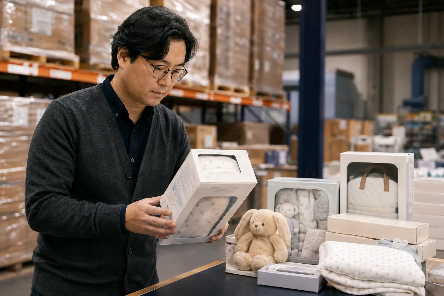 Buyer reviewing apparel products