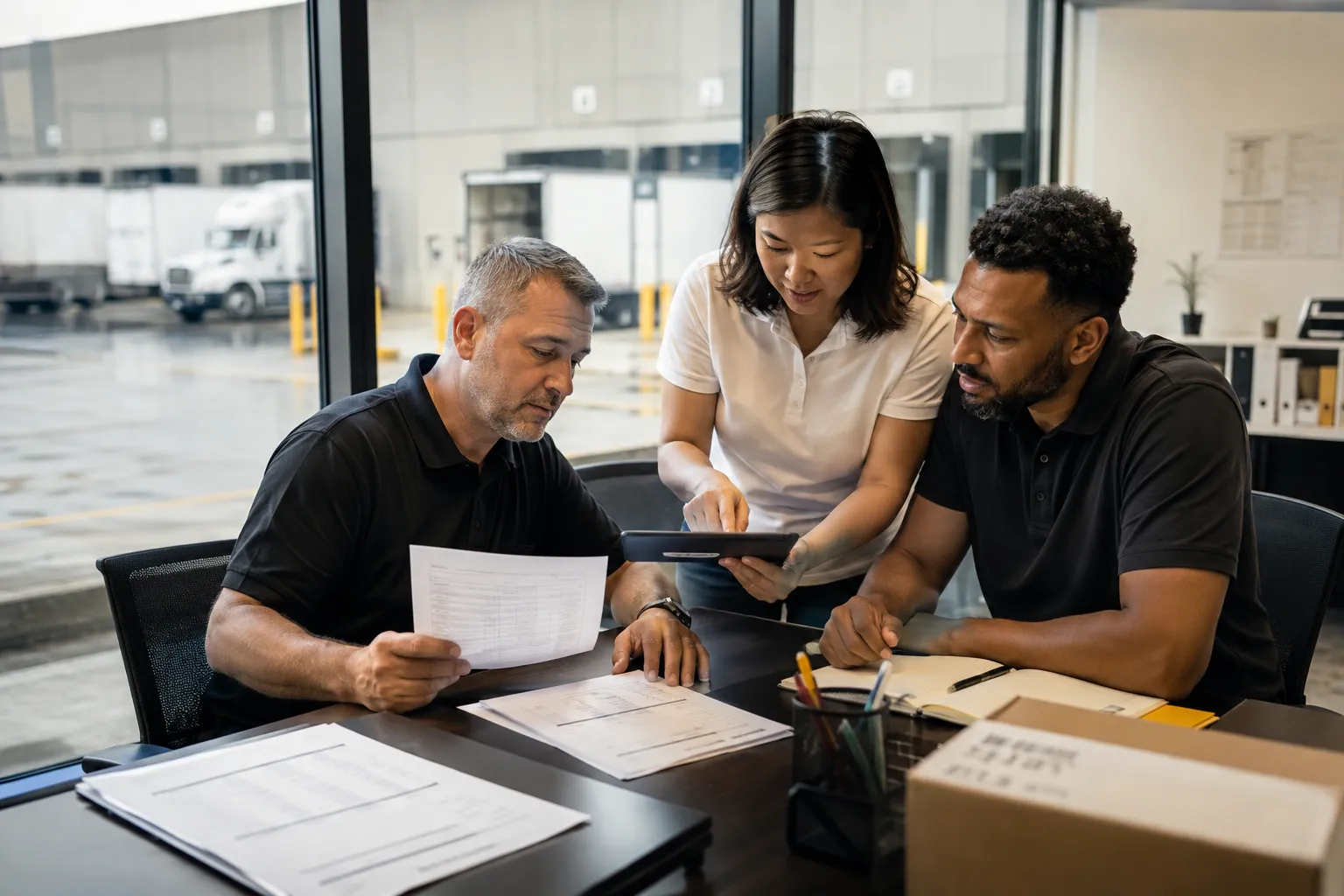 Wholesale team reviewing Target-style return pallet information